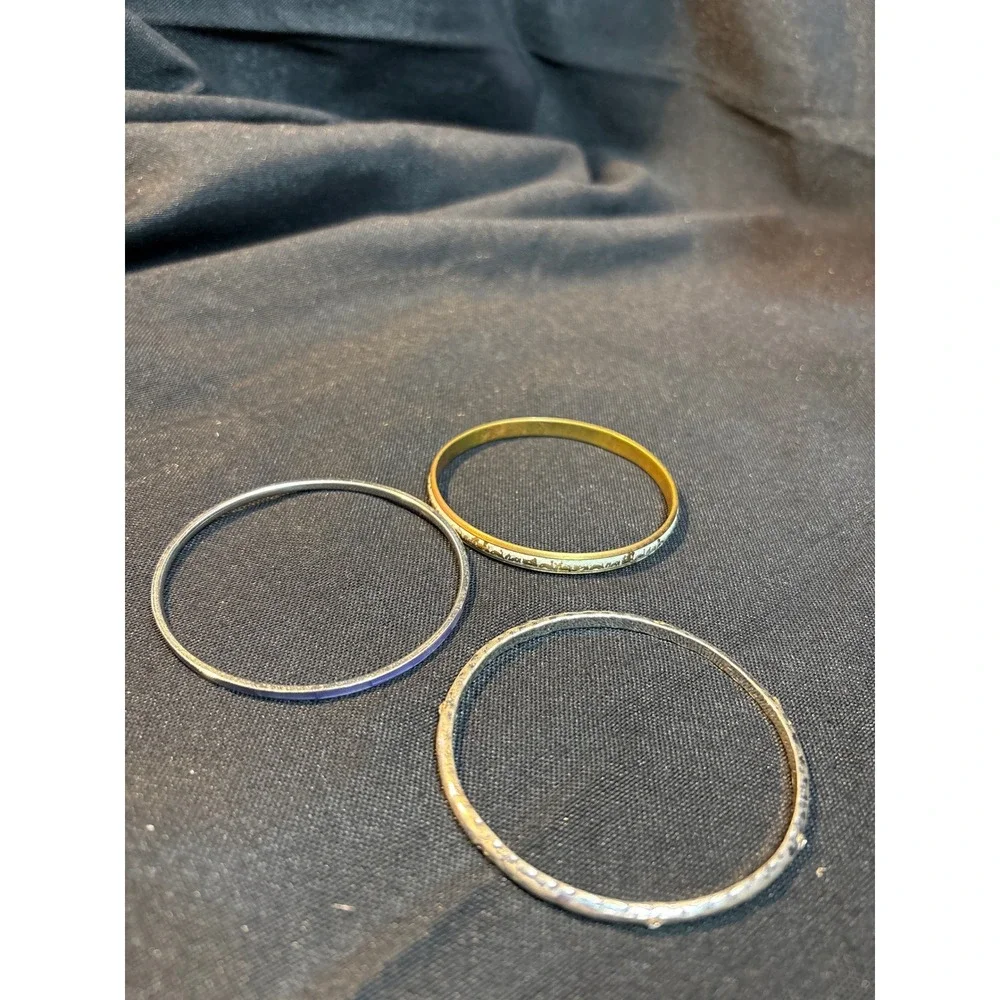 Set of 3 Boho Bangles Gold‎ Tone Silver Tone Engraved Twisted Stackable